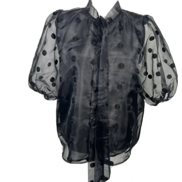 Marc New York Black Sheer Puff Sleeve Polka Dot Blouse  size  XS - Picture 1 of 3